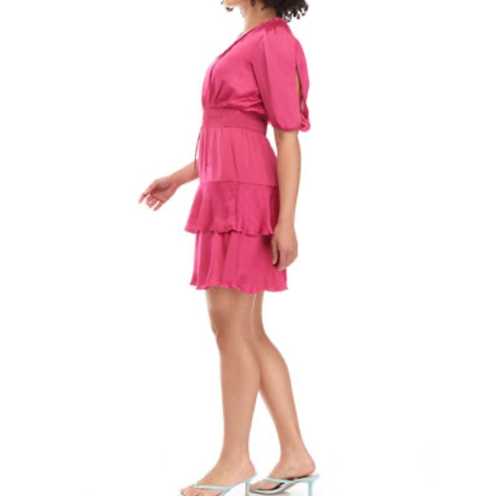NWT - Sam Edelman Fuchsia “Pretty Pink” Short Puff Sleeve Drop Waist Dress - Picture 2 of 8